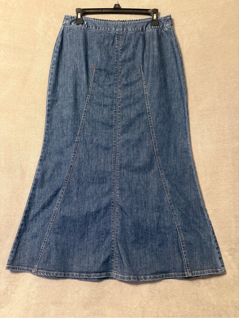 Vtg Talbots Women's  Blue Denim Maxi Flare Stretch Skirt Minimalist, Modest Sz 8